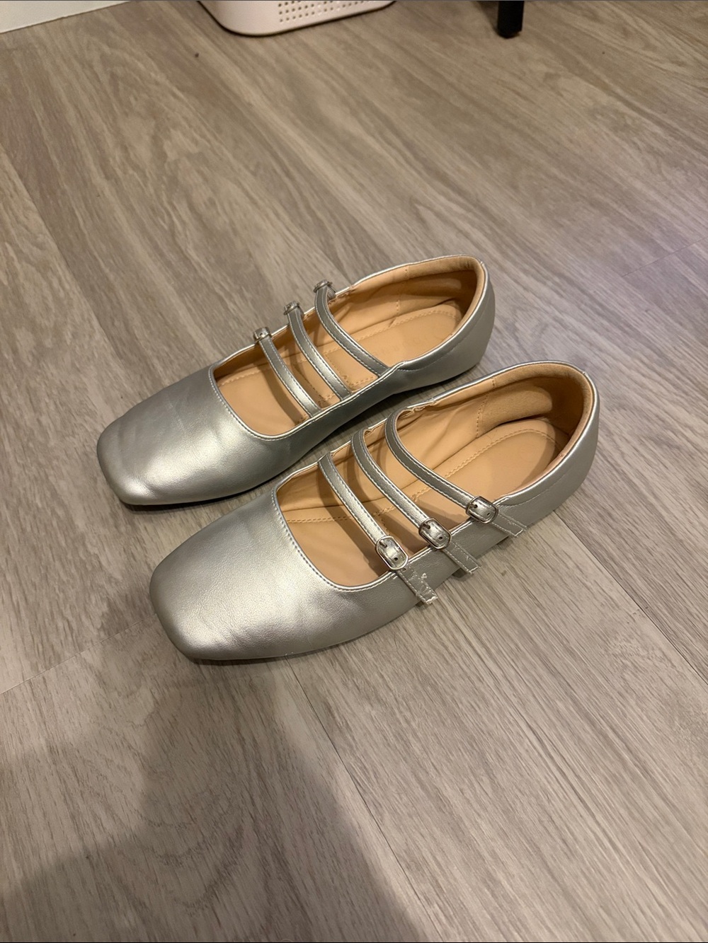 Silver Mary Jane ballet flats